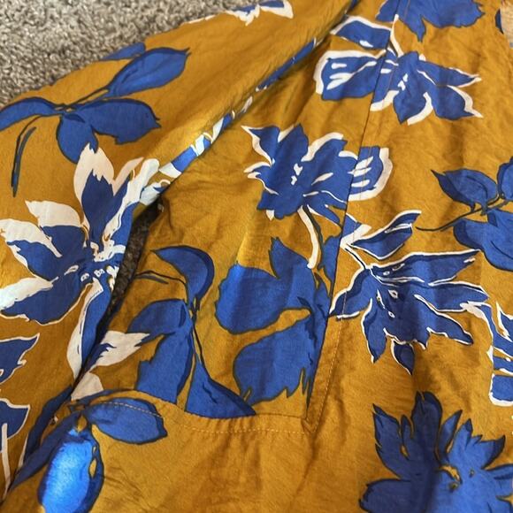 FRNCH Paris Womens Vacay Blouse Size M/L Medium Large mustard blue floral boho - Picture 14 of 16